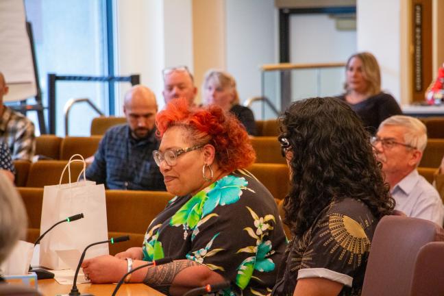 Kimberly Dixon at the dais in the Multnomah County boardroom