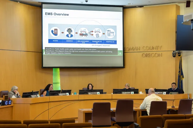 Emergency Medical Services Administrator Aaron Monnig presents to the Board