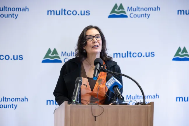 Chair Jessica Vega Pederson answers media questions about her proposed FY 2027 Executive Budget on Thursday, April 16, 2026.