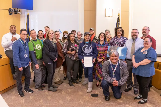 Board members and Library workers pose for photo for Library Workers Day in Multnomah County 