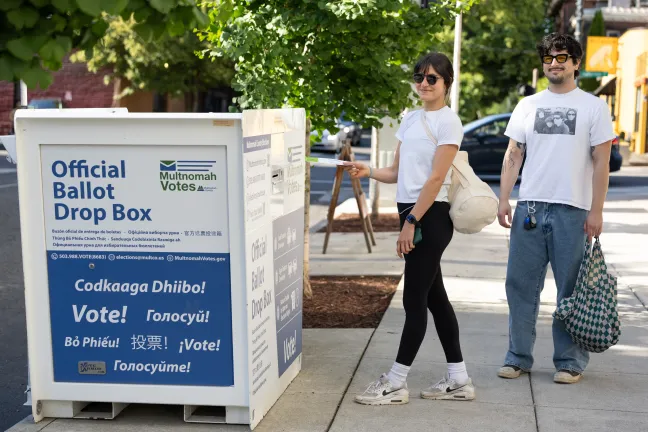 Photo of voter dropping off ballot