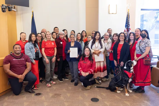 Board members, County staff and invited guests recognize Missing and Murdered Indigenous Relatives Month