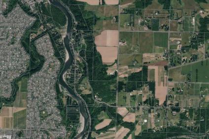 Aerial view of the Sandy River area and Troutdale.