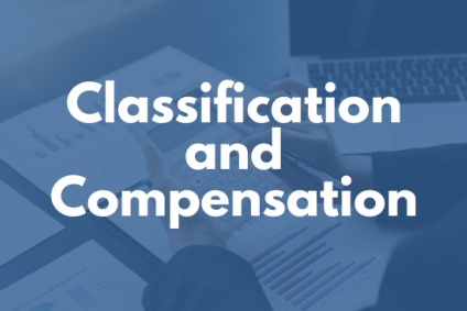 Classification and Compensation in white text font in blue background.