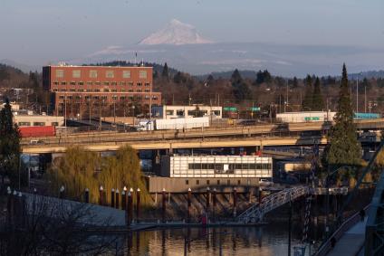 Multnomah Building and Mount Hood.