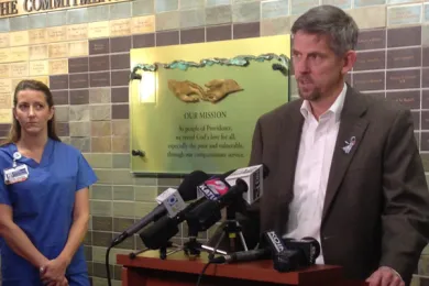 Paul Lewis, M.D., Tri-County health officer (right) and Jessica Tegner, RN, a member of the care team 