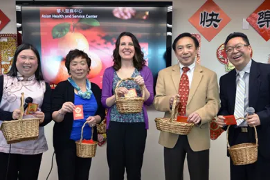 From left: Asian Health and Service Center (AHSC) chief operating officer Christine Lau; Oregon Chinese Consolidated Benevolent Association secretary Janet Lee ; Chair Kafoury; AHSC founder Dr. Erik Szeto; AHSC executive director Holden Leung