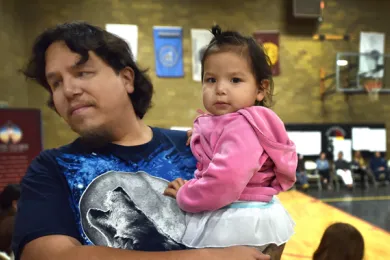 Kenny Shields and his daughter Tacori at a  community gathering aimed at healing Native American youth. The event was hosted by the county health department, NARA NW, NAYA Family Center and Cedar Bough. 