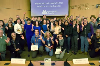 2015 Employee Recognition Award winners and Board of Commissioners