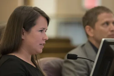 Levee Ready Columbia program manager Sara Morissey briefs Multnomah County commissioners