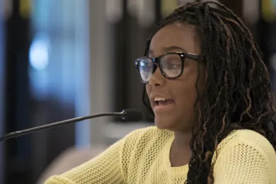 Amira Spears-Hardy addresses the board on Tuesday evening.