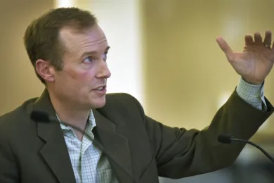 A Home for Everyone Initiative Director Marc Jolin addresses the board on Tuesday.