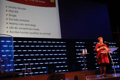 Portland State University assistant professor Christiana Bratiotis addresses a crowd of more than 700 at Tuesday's workshop. Photo by Kurt Bedell..
