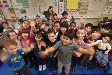 Alia Woolfe and her kindergarten class at Lincoln Park Elementary School