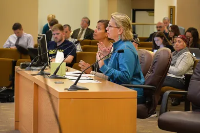Joanne Fuller, health department director and Tricia Tillman, public health director at Thursday's board meeting. 