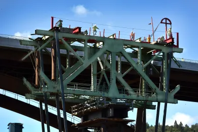 Section of old Sellwood Bridge remains after adjoining spans were removed.
