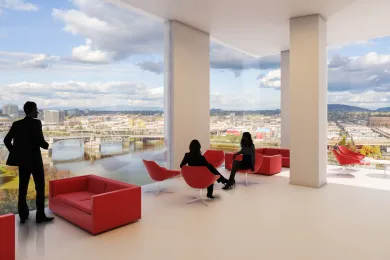  Artist rendering of the central courthouse overlooking the Willamette River