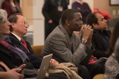 Jimmy Dogot, of Africa House listens as board votes on resolution declaring Multnomah County a safe place for all