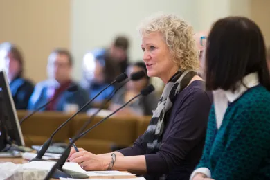 Office of Government Relations Director Claudia Black addresses the board at Thursday's meeting.