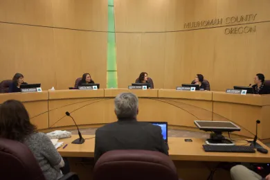 From left: Commissioner Meieran, Commissioner Smith, Chair Kafoury, Commissioner Vega Pederson and Commissioner Stegmann at the first board meeting of 2017. 