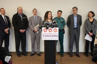 Chair Deborah Kafoury speaks to the media at LEAD press conference and launch