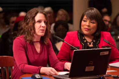 Chair Kafoury (left) and Commissioner Smith address Portland City Council on Wednesday
