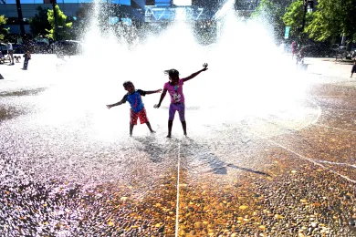 Children playing in splash pad 