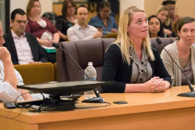 Tiffany, a mother of three, tells the board about her struggle with addiction to opioid pain killers