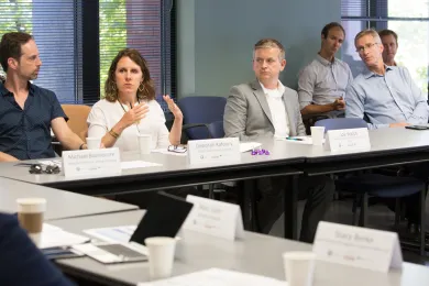 At the table, from left, Home Forward director Michael Buonocore, County Chair Deborah Kafoury, Gresham senior manger Joe Walsh and Portland Mayor Ted Wheeler attend A Home for Everyone's Executive Committee meeting Aug. 21, 2017.