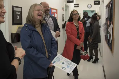 Laurie Monnes-Anderson, a senator from Portland, tours Centennial High School’s health center.