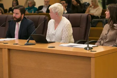 Air quality expert Matt Hoffman speaks, along with Environmental Health Director Jae Douglas and county attorney Bernadette Nunley