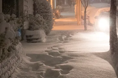 Snow-covered street in Multnomah County