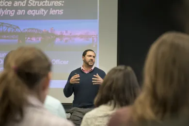 Chief Diversity and Equity Officer Ben Duncan talks to state employees during Public Health Week