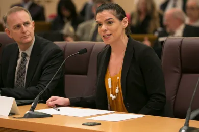Denise Pena, manager of Multnomah County’s Department of Community Justice (DCJ) Crime Victims Services Unit speaks before board on Crime Victms' Rights week