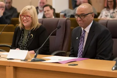 From left: newly appointed director of Department of County Human Services Peggy Brey and newly appointed director of the Department of Community Justice Truls Neal 
