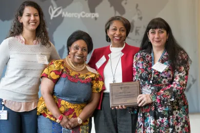 From left, Adrienne Daniels, deputy director of Integrated Clinical Services, Therese Lugano, Community Health Worker, Vanetta Abdullatif, director of Clinical Services, and Susanna Nor-Ashkarian with the Immigrant and Refugee Clinic
