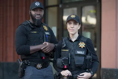 Mental Health Unit parole and probation officers Alex C. Jones (left) and Averyl Growden pose for photo.