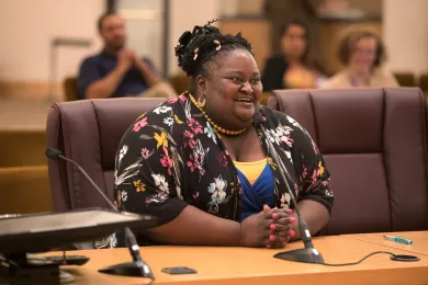 Kimberly Melton testifies before the Board.