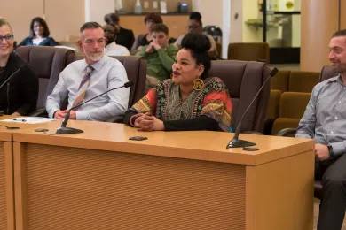 From left:  Local Public Safety Coordinating Council Executive Director Abbey Stamp,  Department of Community Justice Senior Manager John McVay, Bridges to Change Program Supervisor O'Nesha Cochran & Bridges to Change Executive Director Monta Knudson. 