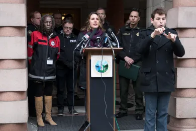 Chair Deborah Kafoury explains the County and Portland's severe weather plan for helping homeless neighbors Feb. 8.