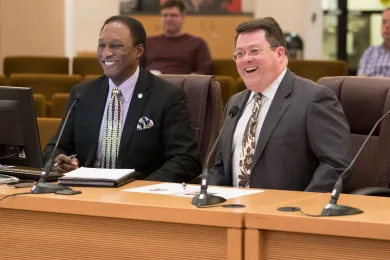 Lee Fleming, the County’s Supplier and Diversity Officer and Brian Smith, Manager for the County’s Central Purchasing Department share important updates on the Construction Diversity and Equity Fund design with the Board.