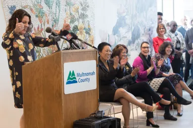 Chair Deborah Kafoury celebrates the completion of the Health Department Headquarters.