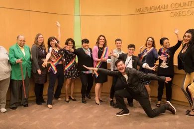 Board poses for photos with presenters at  Pride Proclamation 2019.