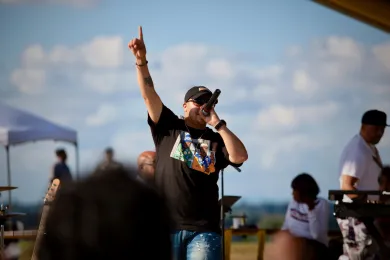 Hip hop artist Roy Moore performed during an African Americna Community in the Park event, hosted by Multnomah County's Mental Health and Addiction Services Division.