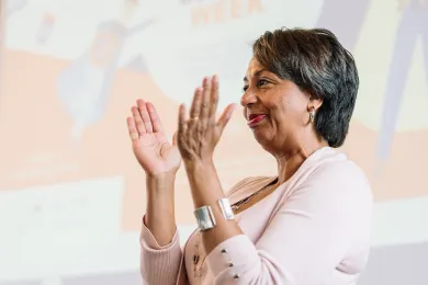  Director of Integrated Clinical Services Vanetta Abdellatif encourages neighbors and members of the public to join clinic staff in building a strong community.