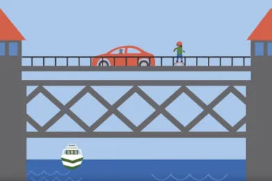 illustration of a car driving over a bridge