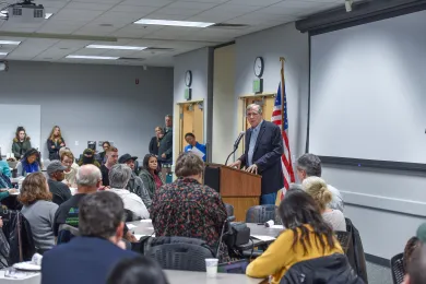 U.S. Senator Jeff Merkley at an East County Issues Forum.