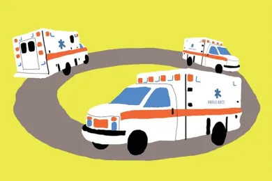 Drawn image of an ambulance going in circles. 
