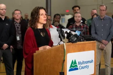 Chair Deborah Kafoury speaks at Imago Dei Church on Nov. 13, 2019.