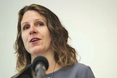 picture Board of County Commissioners Chair Deborah Kafoury speaking at a microphone